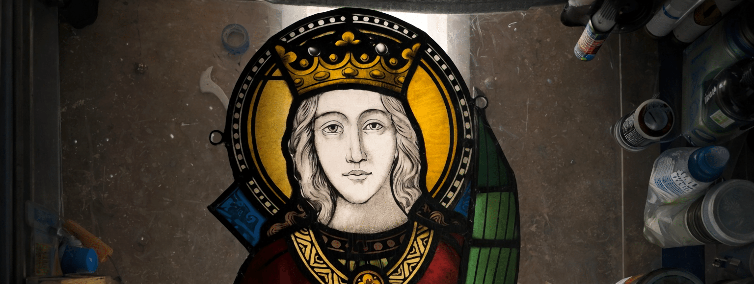 hand painted restored stained glass face